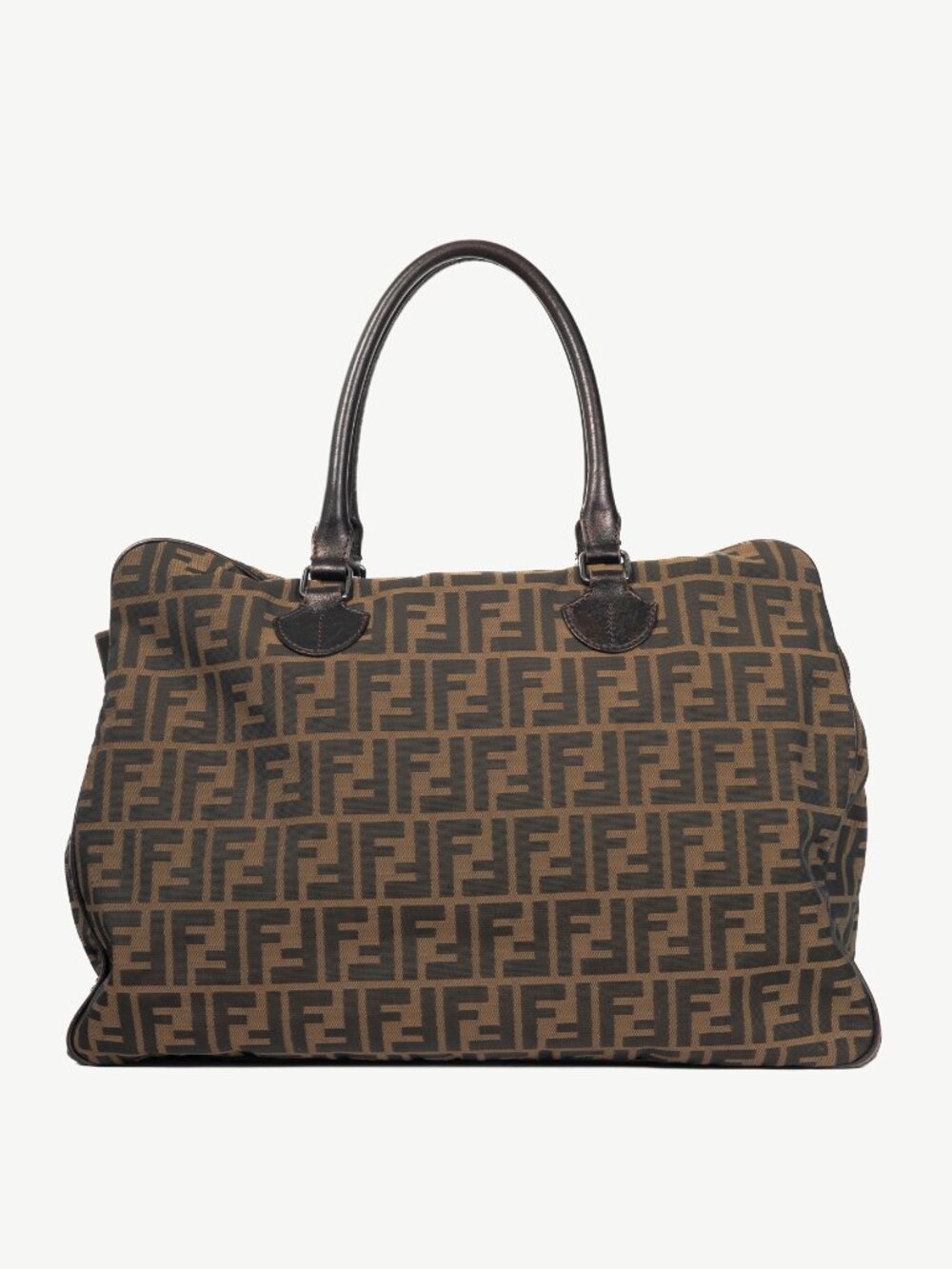 Fendi Khaki Zucca Leather-Trim Rectangular Tote